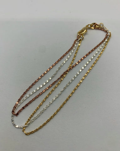 Bracelet in three tones, bronze, silve, gold tones
